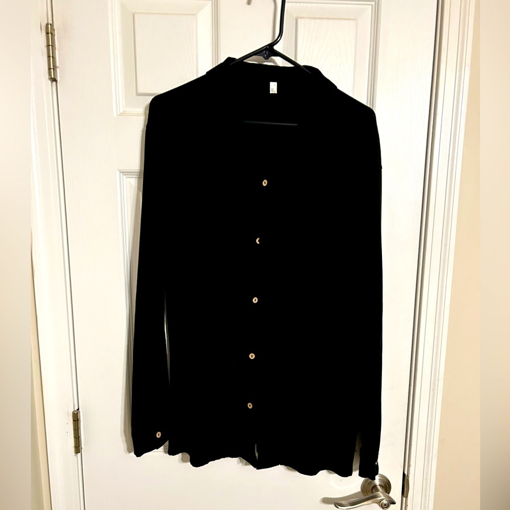 Men’s Black Linen Dress Shirt in Black Size Large